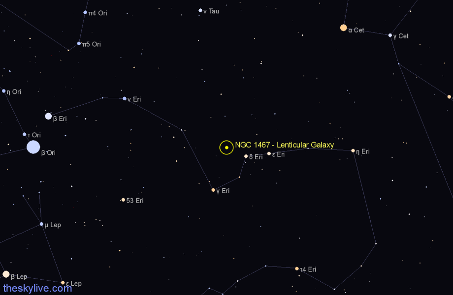 Finder chart NGC 1467 - Lenticular Galaxy in Eridanus star