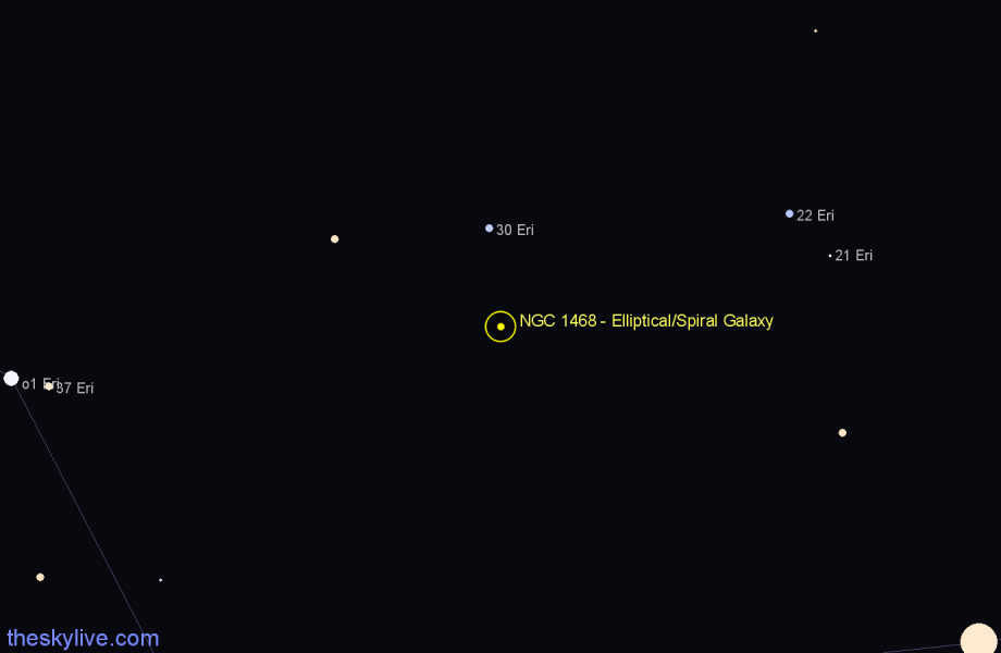 Finder chart NGC 1468 - Elliptical/Spiral Galaxy in Eridanus star