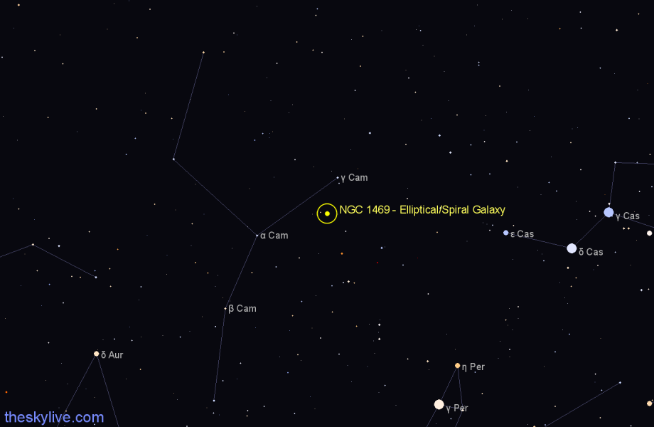 Finder chart NGC 1469 - Elliptical/Spiral Galaxy in Camelopardalis star