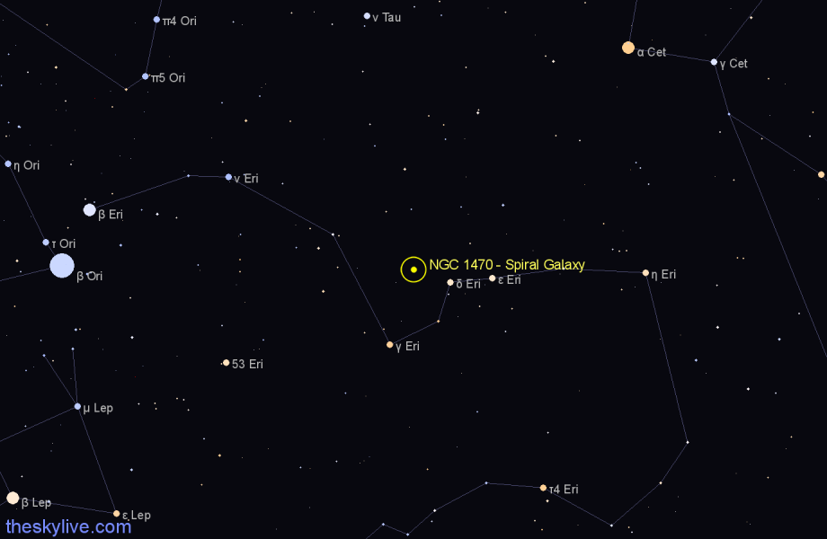 Finder chart NGC 1470 - Spiral Galaxy in Eridanus star