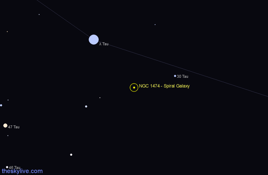 Finder chart NGC 1474 - Spiral Galaxy in Taurus star