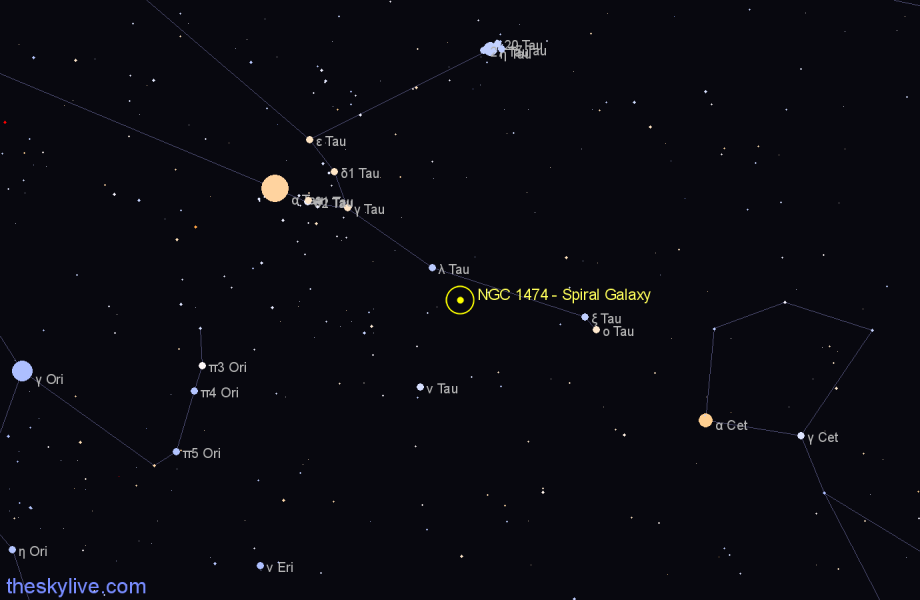 Finder chart NGC 1474 - Spiral Galaxy in Taurus star