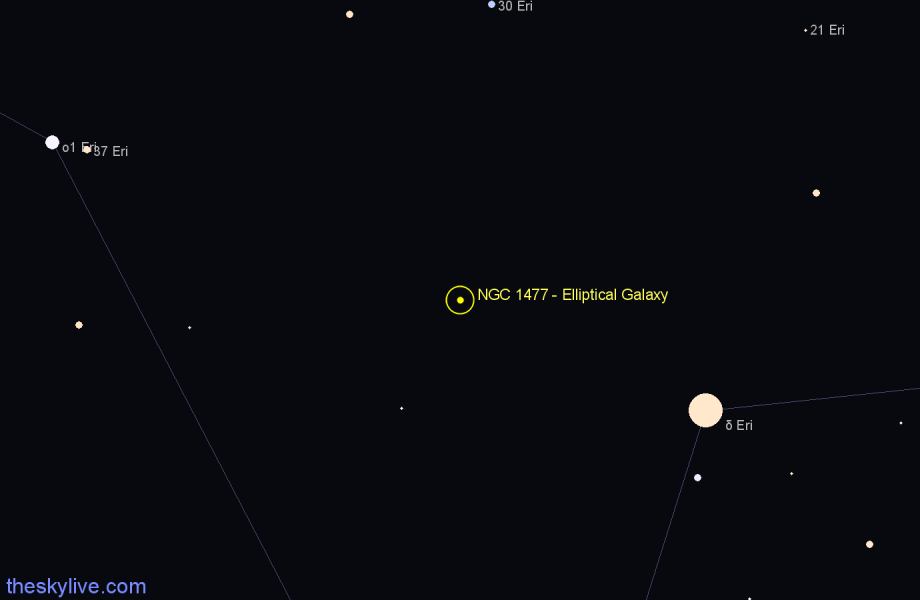 Finder chart NGC 1477 - Elliptical Galaxy in Eridanus star