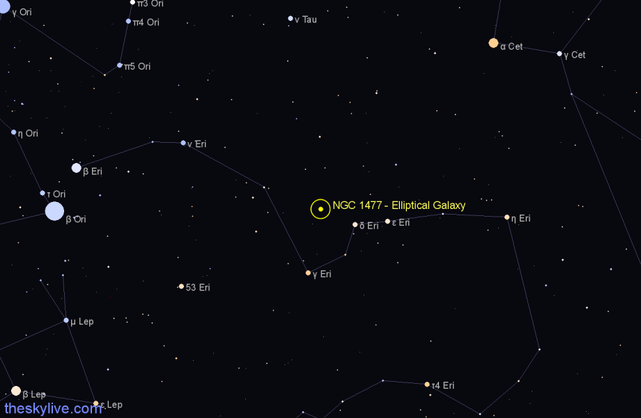 Finder chart NGC 1477 - Elliptical Galaxy in Eridanus star