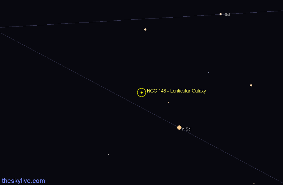 Finder chart NGC 148 - Lenticular Galaxy in Sculptor star