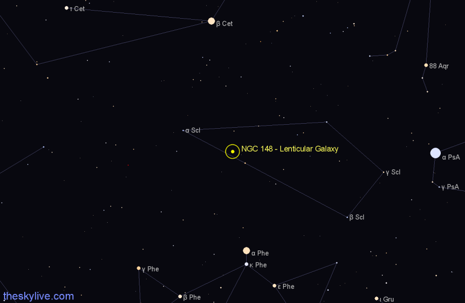Finder chart NGC 148 - Lenticular Galaxy in Sculptor star