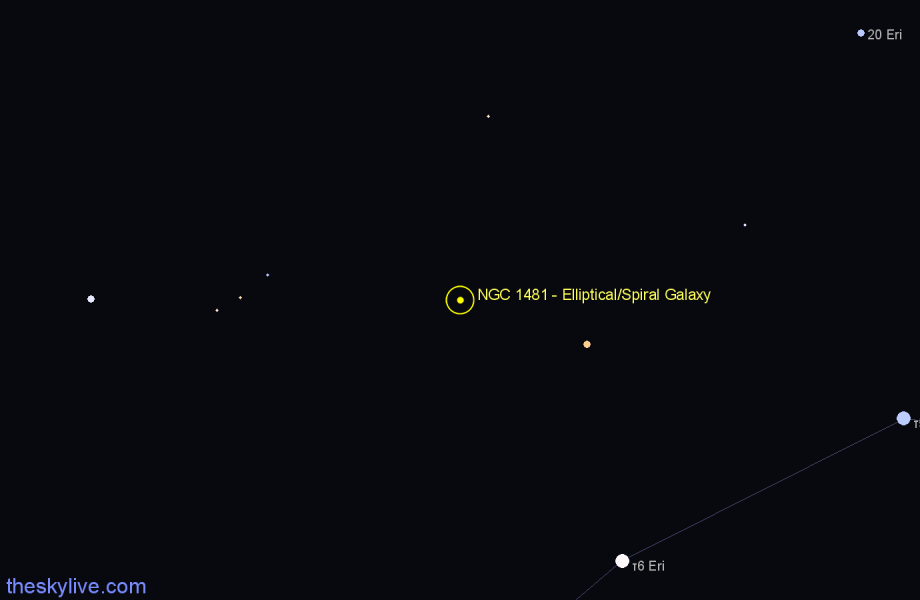 Finder chart NGC 1481 - Elliptical/Spiral Galaxy in Eridanus star