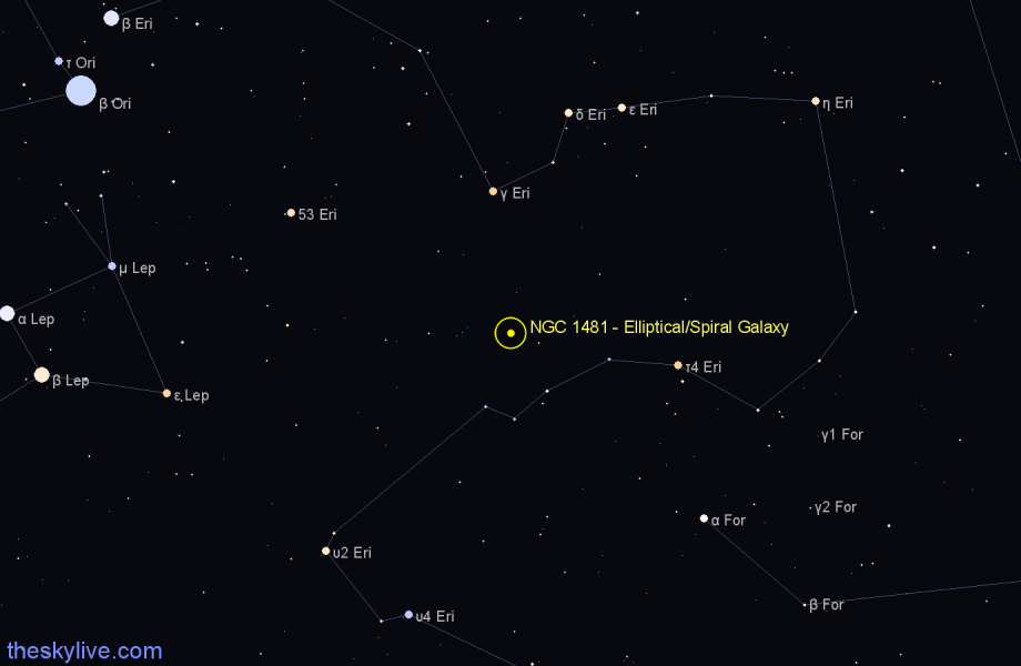 Finder chart NGC 1481 - Elliptical/Spiral Galaxy in Eridanus star