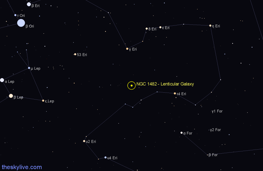 Finder chart NGC 1482 - Lenticular Galaxy in Eridanus star