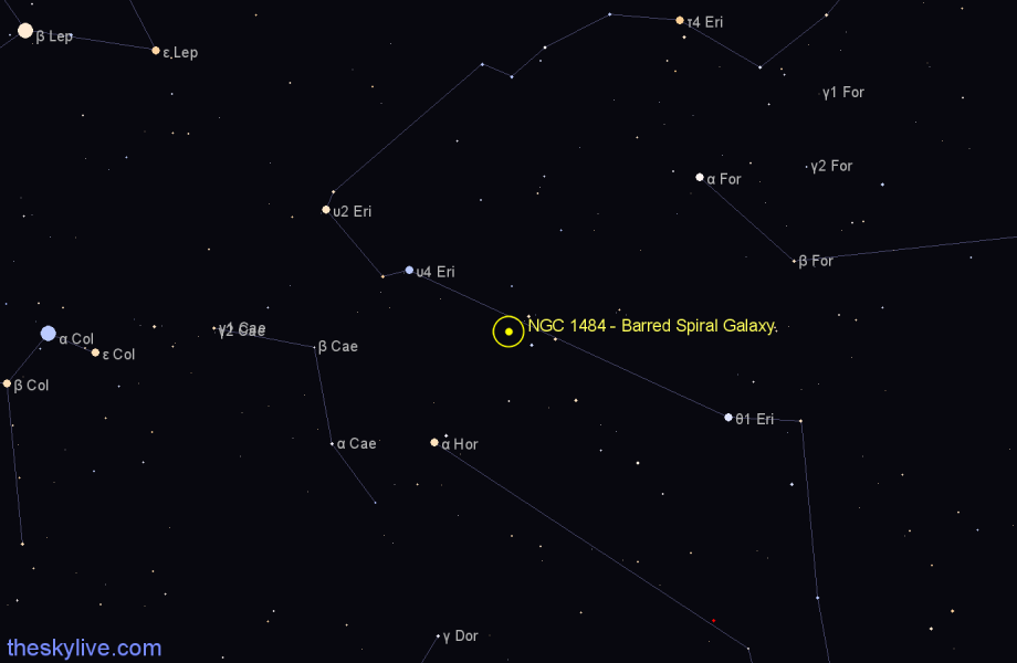 Finder chart NGC 1484 - Barred Spiral Galaxy in Eridanus star