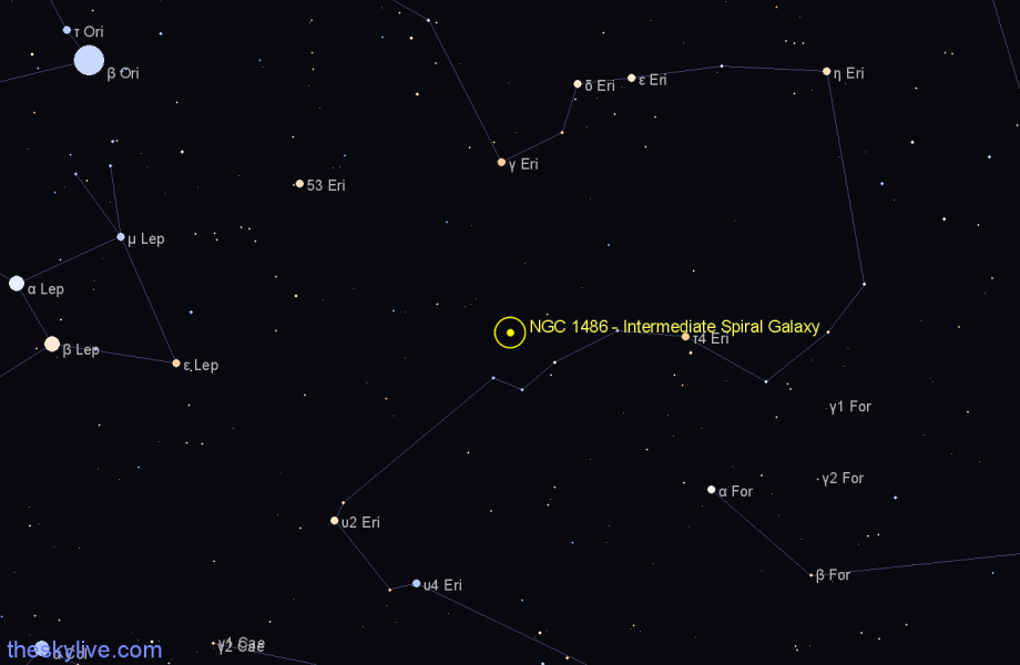 Finder chart NGC 1486 - Intermediate Spiral Galaxy in Eridanus star