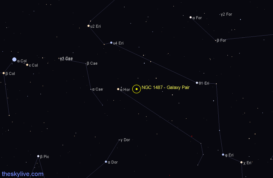 Finder chart NGC 1487 - Galaxy Pair in Horologium star