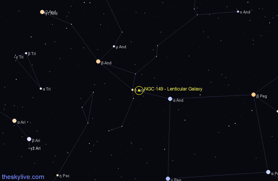 Finder chart NGC 149 - Lenticular Galaxy in Andromeda star