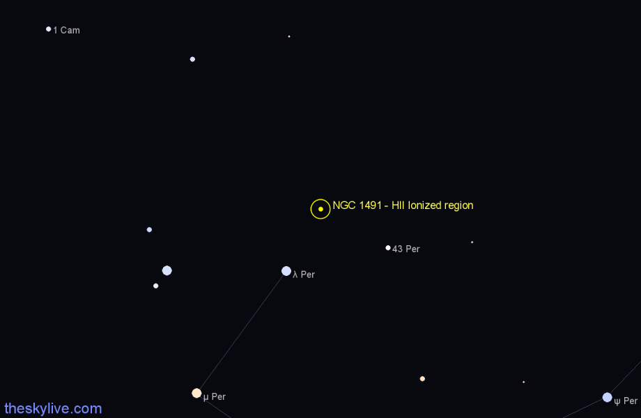 Finder chart NGC 1491 - HII Ionized region in Perseus star