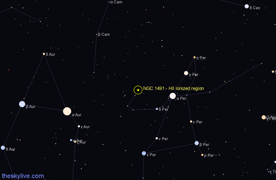 Finder chart NGC 1491 - HII Ionized region in Perseus star