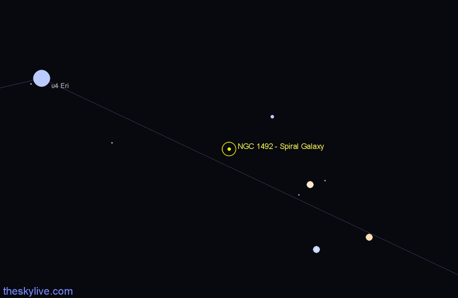 Finder chart NGC 1492 - Spiral Galaxy in Eridanus star