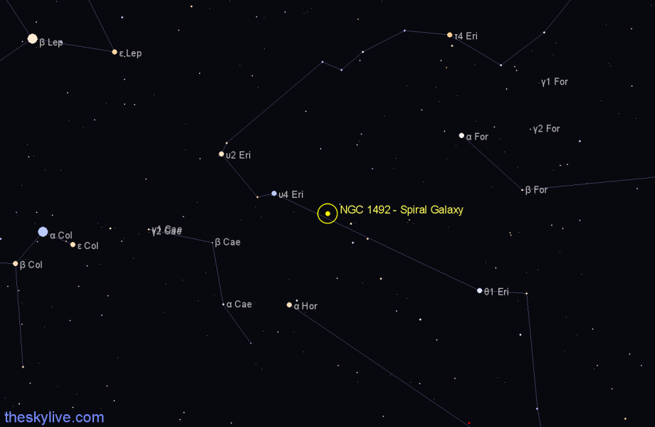Finder chart NGC 1492 - Spiral Galaxy in Eridanus star