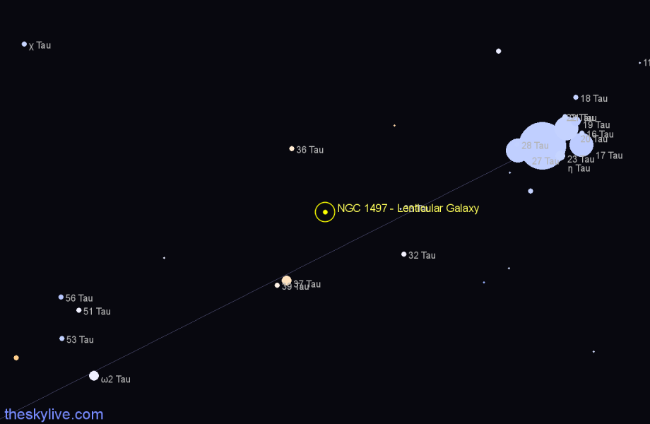 Finder chart NGC 1497 - Lenticular Galaxy in Taurus star