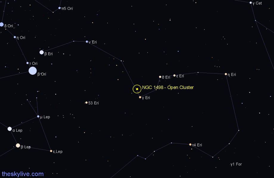 Finder chart NGC 1498 - Open Cluster in Eridanus star