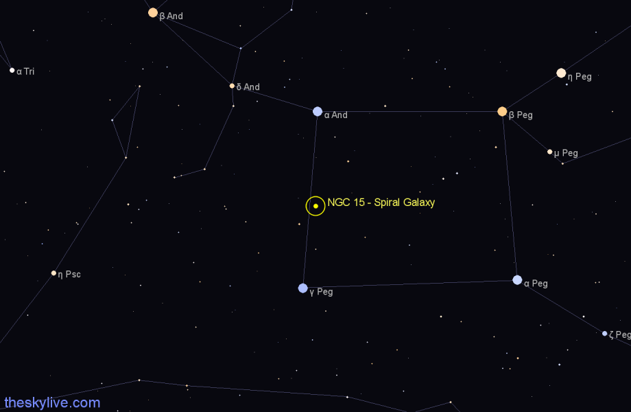 Finder chart NGC 15 - Spiral Galaxy in Pegasus star