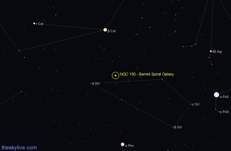 Finder chart NGC 150 - Barred Spiral Galaxy in Sculptor star