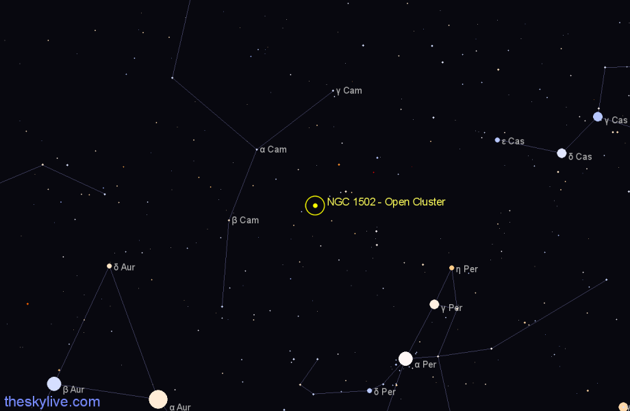 Finder chart NGC 1502 - Open Cluster in Camelopardalis star