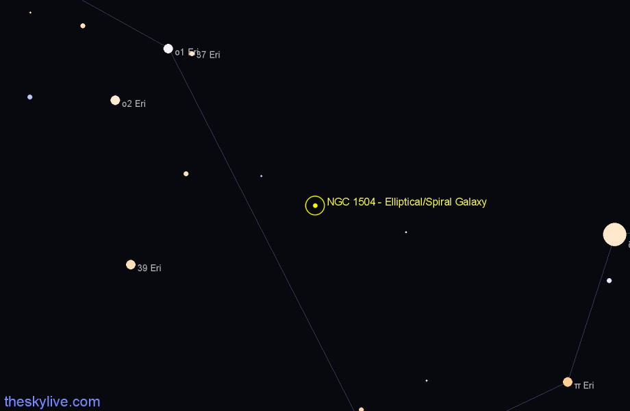 Finder chart NGC 1504 - Elliptical/Spiral Galaxy in Eridanus star