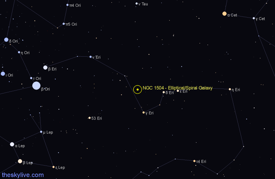 Finder chart NGC 1504 - Elliptical/Spiral Galaxy in Eridanus star