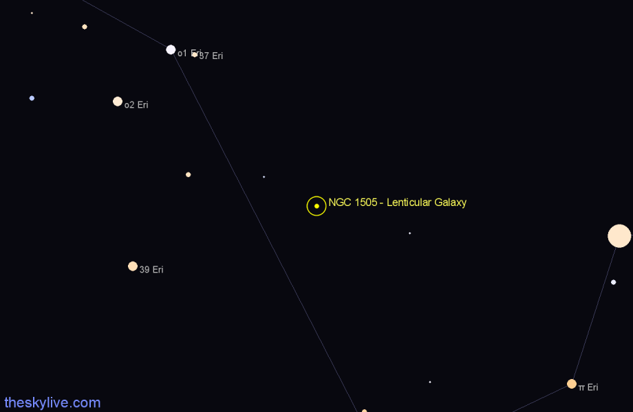 Finder chart NGC 1505 - Lenticular Galaxy in Eridanus star