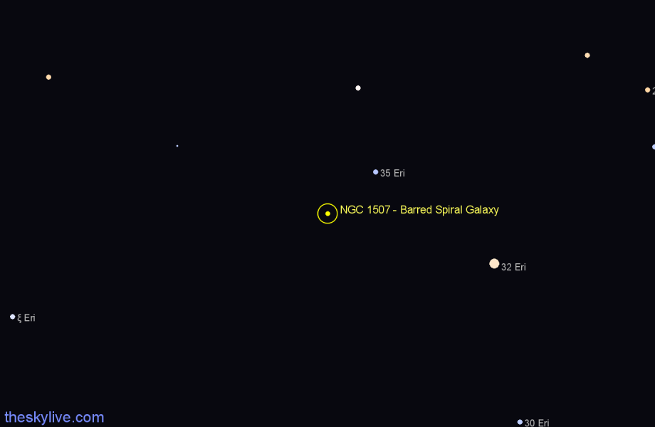 Finder chart NGC 1507 - Barred Spiral Galaxy in Eridanus star