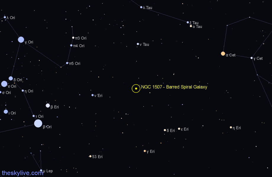 Finder chart NGC 1507 - Barred Spiral Galaxy in Eridanus star