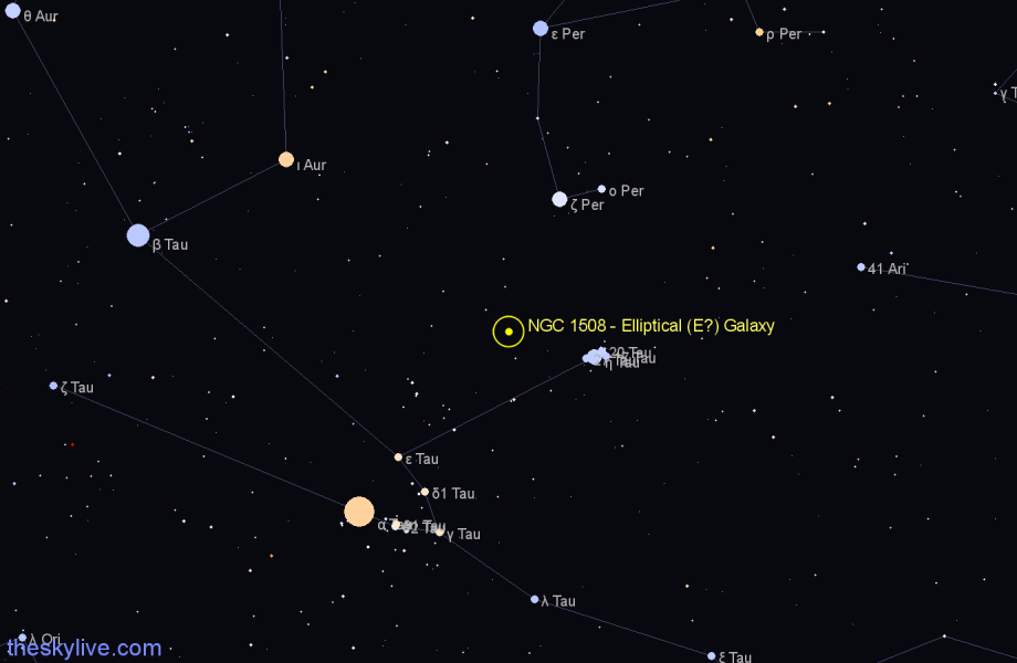 Finder chart NGC 1508 - Elliptical (E?) Galaxy in Taurus star