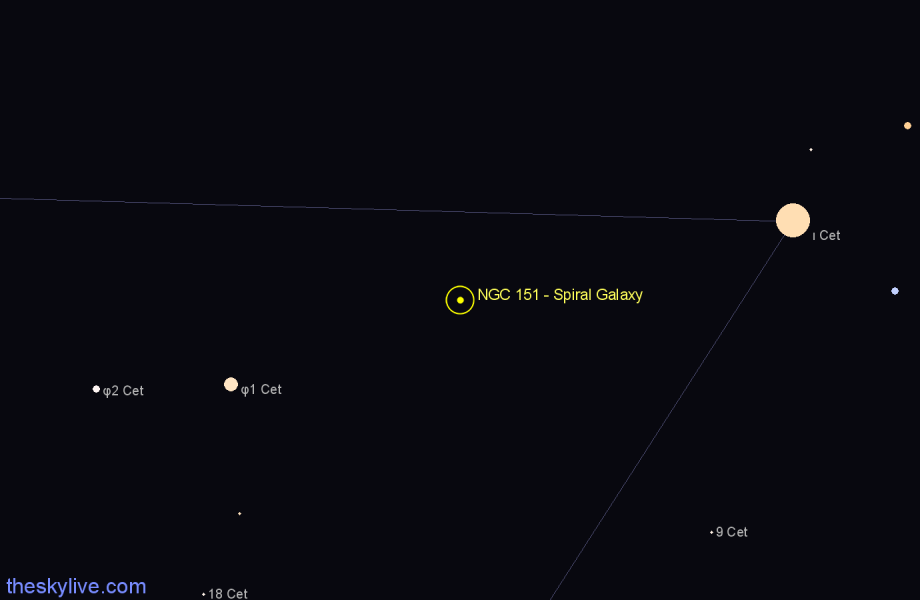 Finder chart NGC 151 - Spiral Galaxy in Cetus star