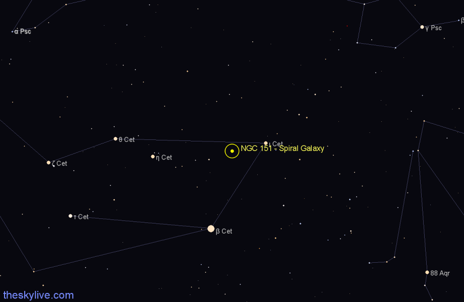 Finder chart NGC 151 - Spiral Galaxy in Cetus star