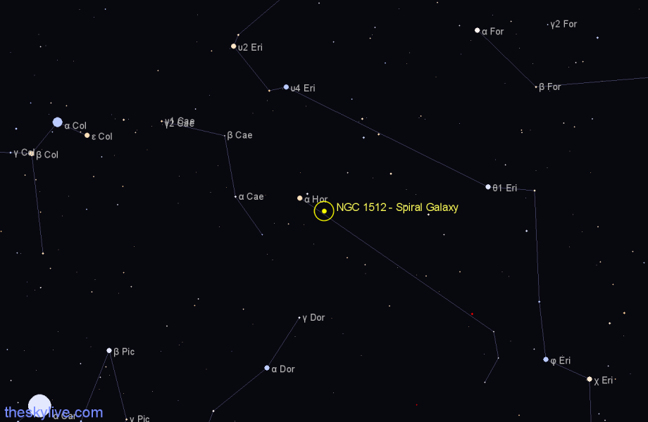 Finder chart NGC 1512 - Spiral Galaxy in Horologium star