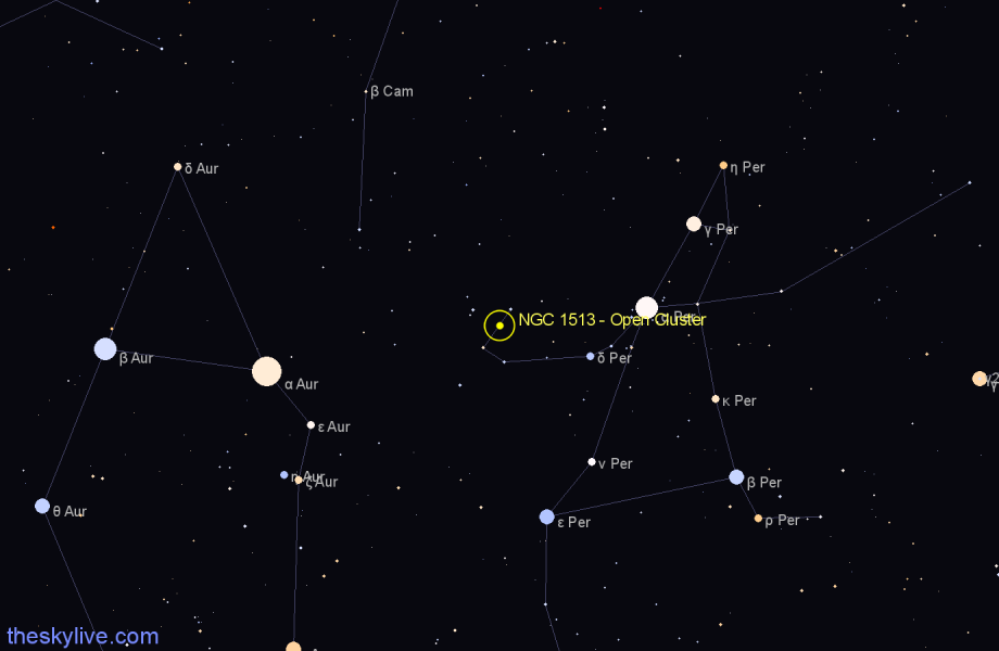 Finder chart NGC 1513 - Open Cluster in Perseus star