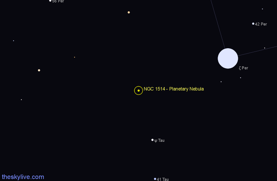 Finder chart NGC 1514 - Planetary Nebula in Taurus star