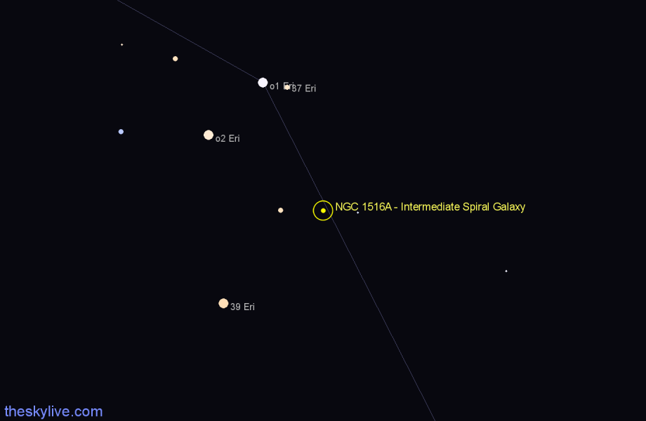 Finder chart NGC 1516A - Intermediate Spiral Galaxy in Eridanus star