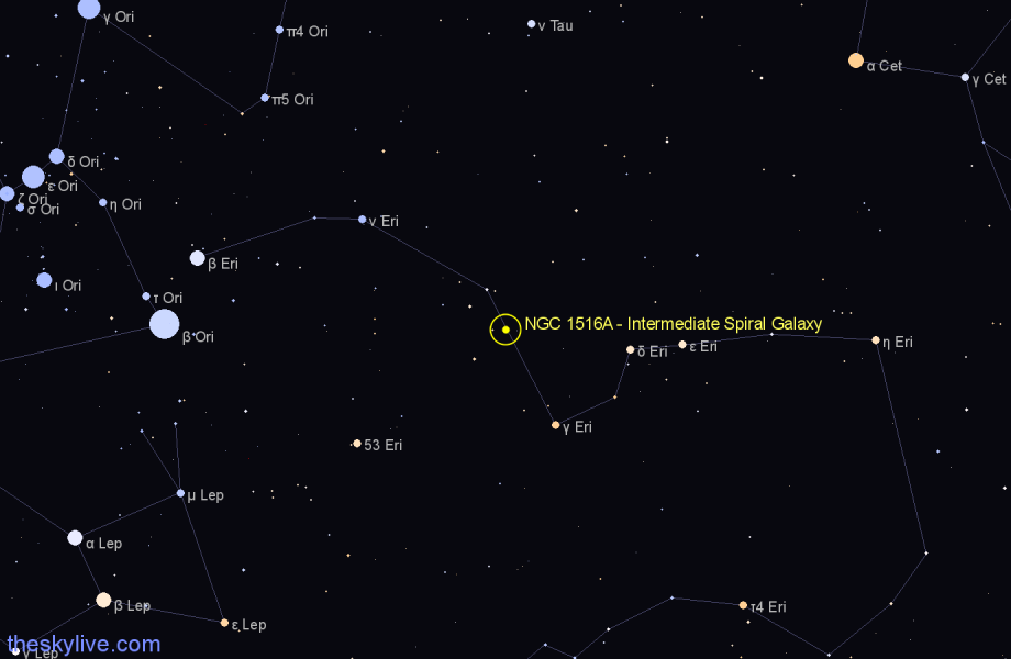 Finder chart NGC 1516A - Intermediate Spiral Galaxy in Eridanus star