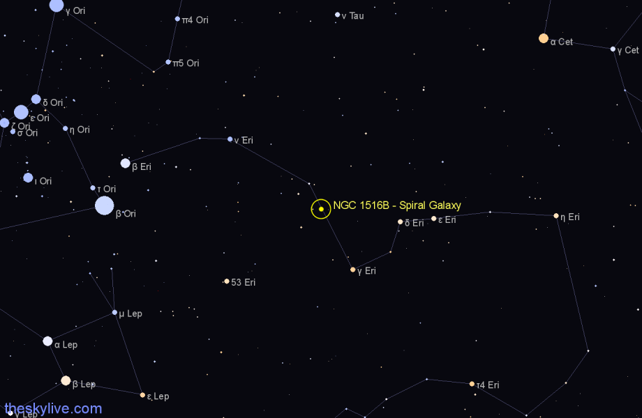 Finder chart NGC 1516B - Spiral Galaxy in Eridanus star