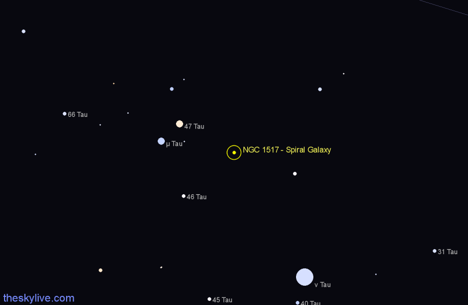 Finder chart NGC 1517 - Spiral Galaxy in Taurus star