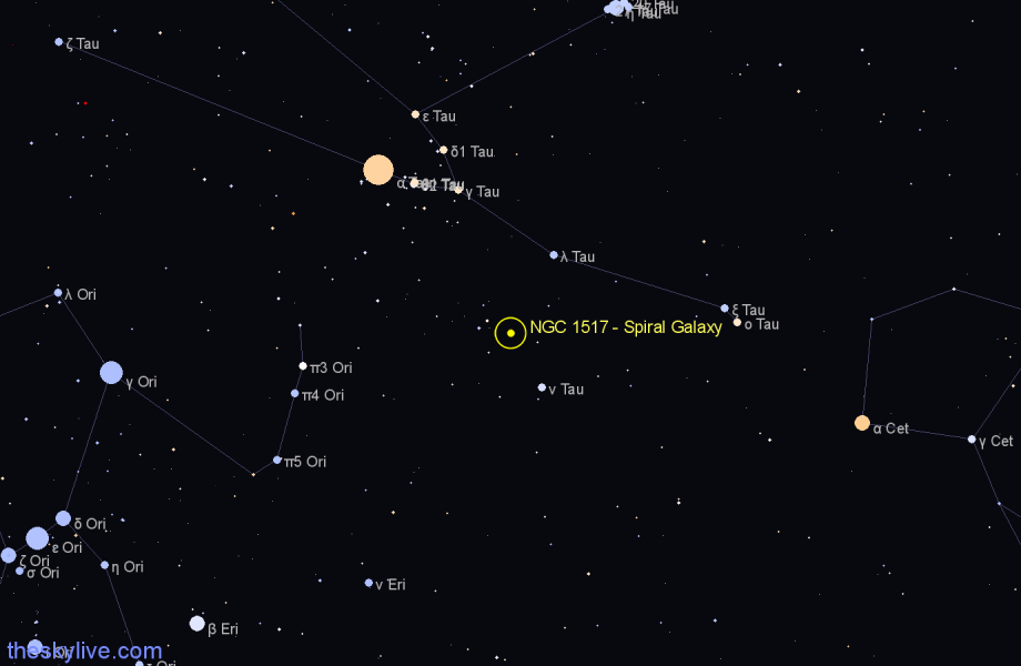 Finder chart NGC 1517 - Spiral Galaxy in Taurus star