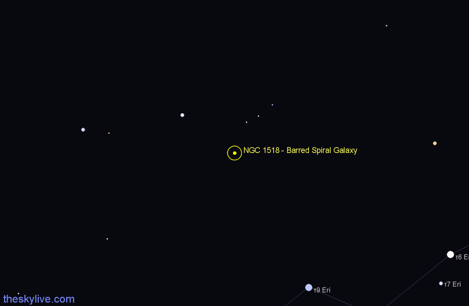 Finder chart NGC 1518 - Barred Spiral Galaxy in Eridanus star