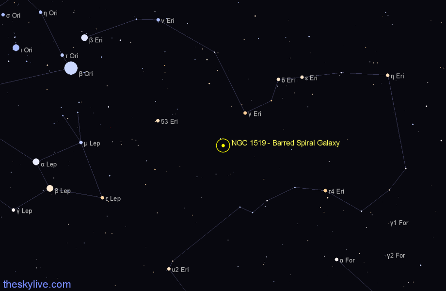 Finder chart NGC 1519 - Barred Spiral Galaxy in Eridanus star