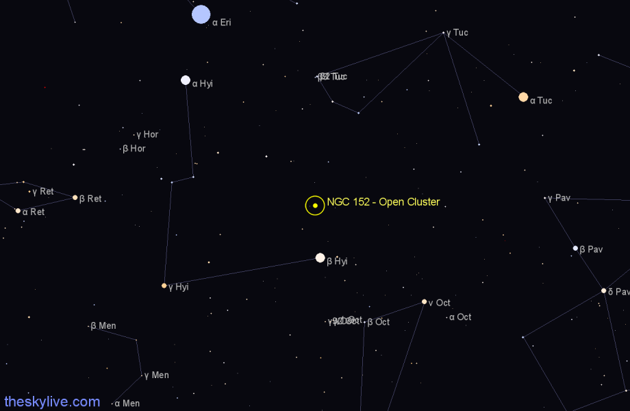 Finder chart NGC 152 - Open Cluster in Tucana star