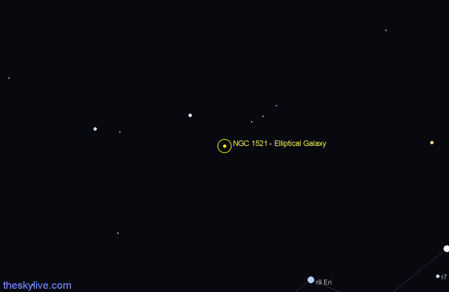 Finder chart NGC 1521 - Elliptical Galaxy in Eridanus star