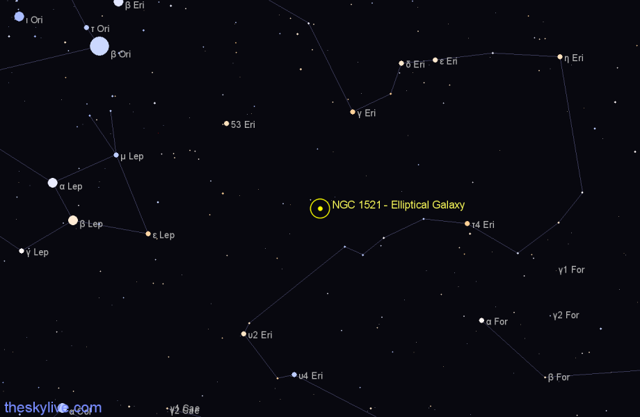 Finder chart NGC 1521 - Elliptical Galaxy in Eridanus star