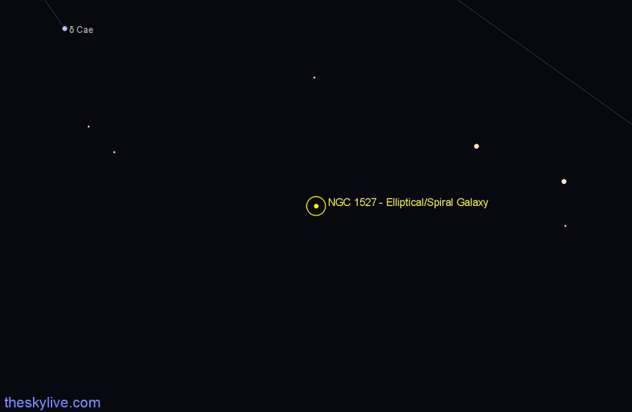 Finder chart NGC 1527 - Elliptical/Spiral Galaxy in Horologium star