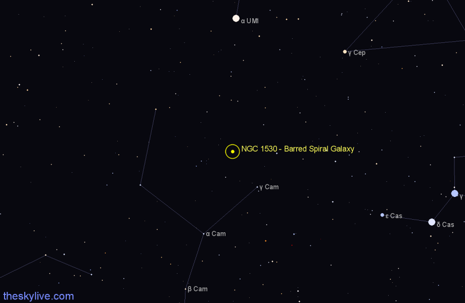 Finder chart NGC 1530 - Barred Spiral Galaxy in Camelopardalis star