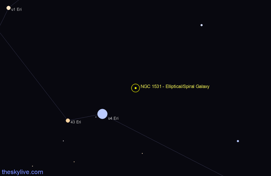 Finder chart NGC 1531 - Elliptical/Spiral Galaxy in Eridanus star